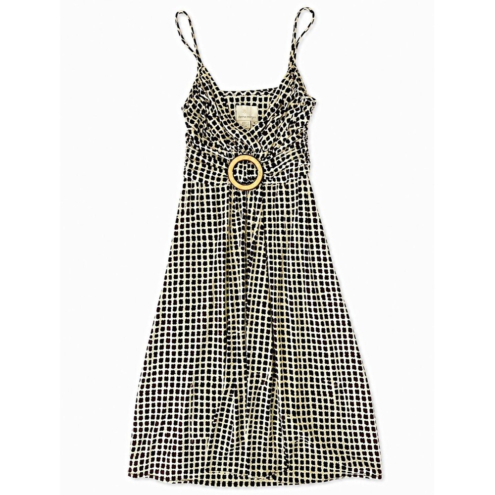 Donna Morgan Women's Size 4 Animal Print Maxi Dress Ruched O-Ring Brown Cream